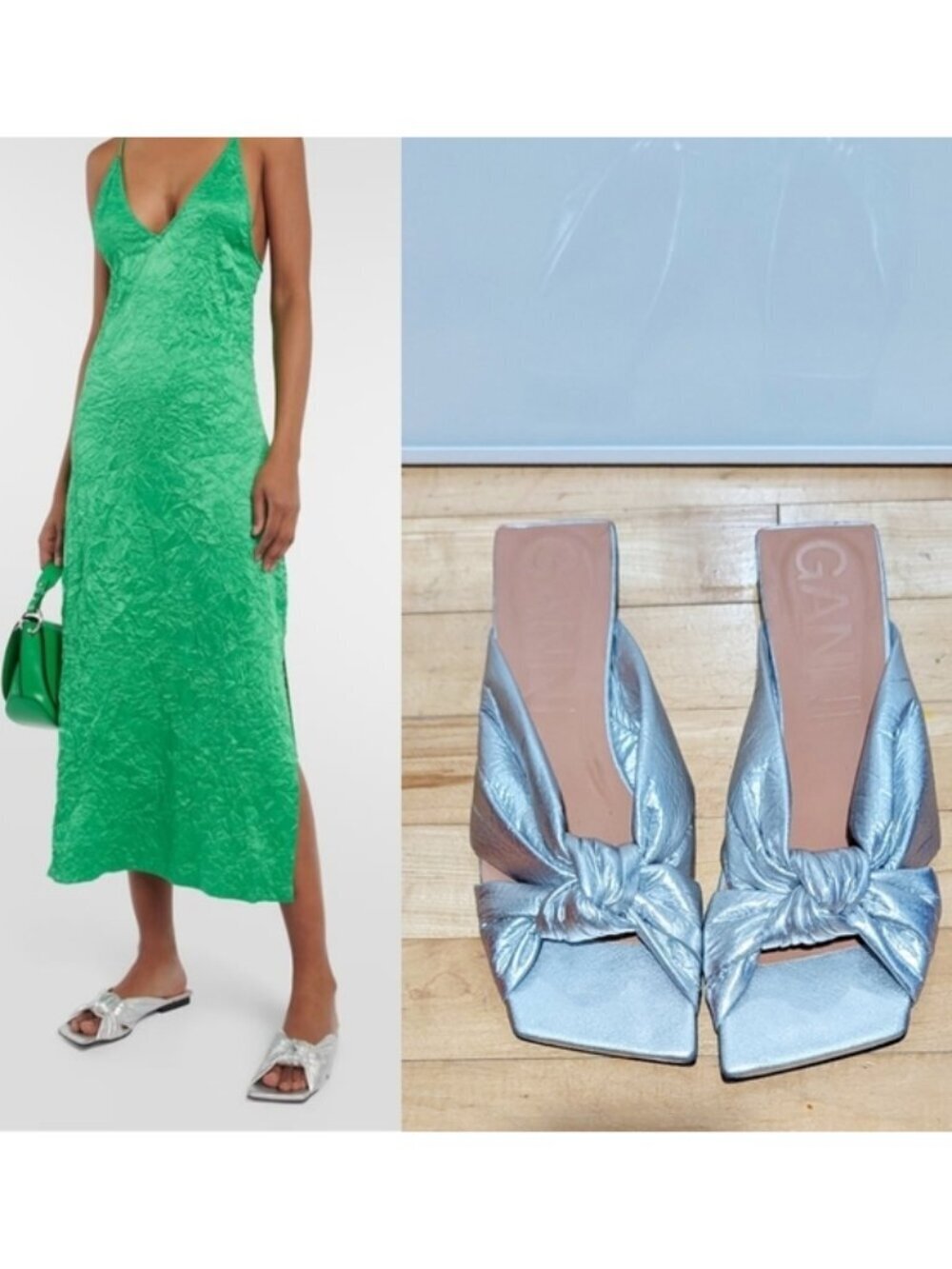 NWT Ganni | Metallic Padded Sandals In Silver